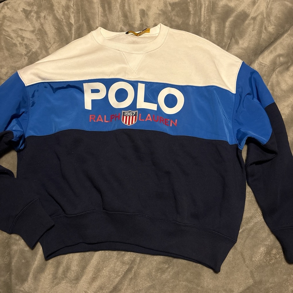 Polo by Ralph Lauren Blue and White Crewneck Sweater